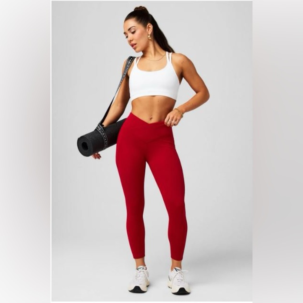 NWT- Fabletics PureLuxe High-Waisted Crossover 7/8 Leggings -HOLLY BERRY (24”)